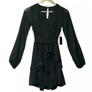 Japaa Dress Women’s XS Black Semi-Sheer Cross-Bust Tiered Mini Whimsigoth NWT